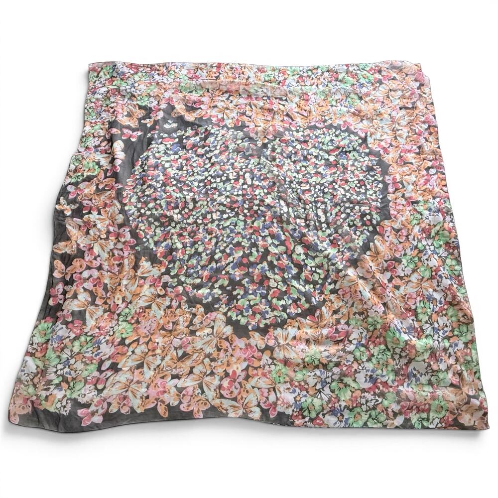 Natasha Couture Polyester Mulitcolored Sheer Floral Heart Scarf Wrap 52" x 51" - Picture 3 of 8